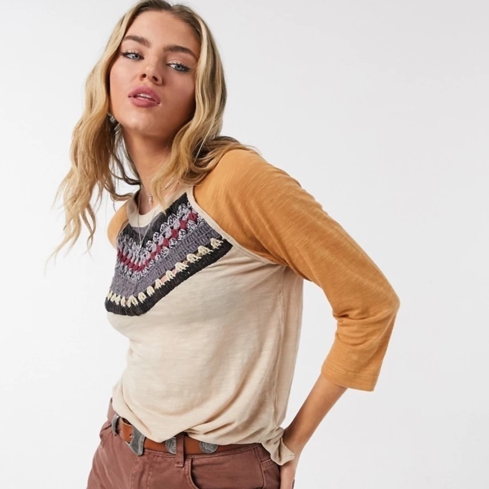 FREE People We The Free Spring Bound Linen & Lyocell Size S Baseball T-Shirt